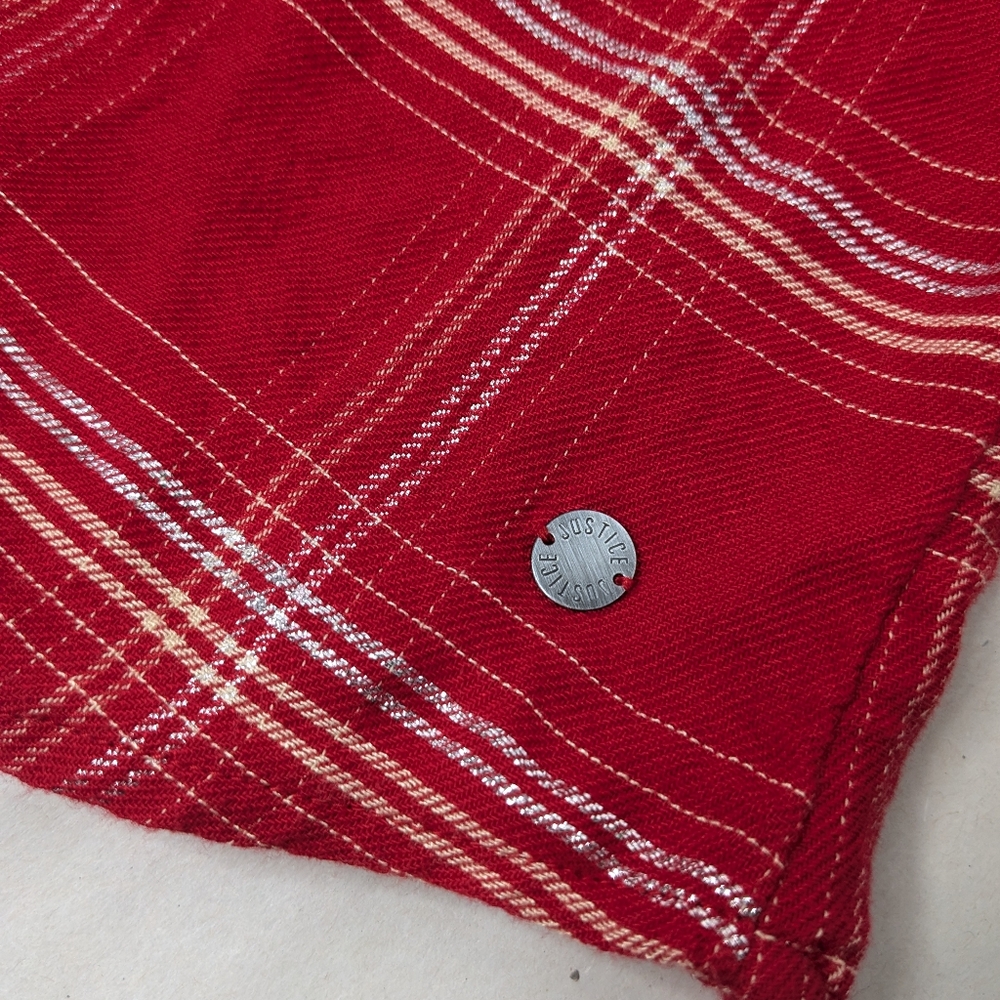Justice Perfect Plaid Top Girl's Sz 14 Flannel Red Metallic Christmas Shirt Y-2 - Picture 6 of 8